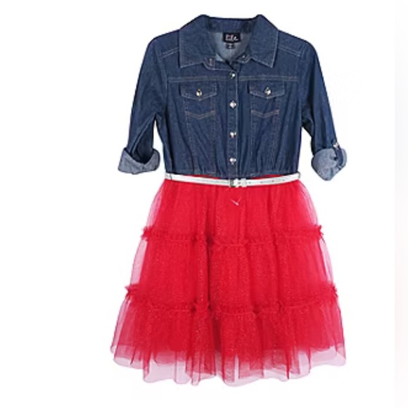 Lilt Little Girls 3/4 Sleeve Roll Tab Sleeve Tutu Dress